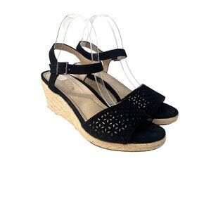 Vionic Womens Ariel Wedge Sandal Black Size 10M Suede Leather